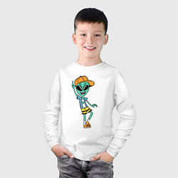 Лонгслив хлопковый детский Инопланетянин в кепке танцует, цвет: белый — фото 2