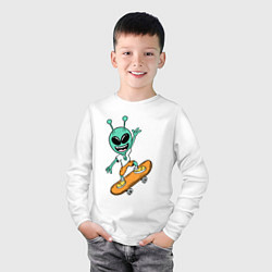 Лонгслив хлопковый детский Инопланетянин на скейтборде, цвет: белый — фото 2