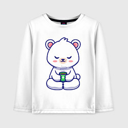 Лонгслив хлопковый детский Мишка на кофейном релаксе, цвет: белый