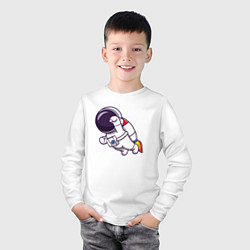 Лонгслив хлопковый детский Супер космонавт в полёте, цвет: белый — фото 2