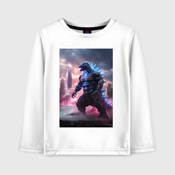 Лонгслив хлопковый детский Годзилла посреди мегаполиса, цвет: белый