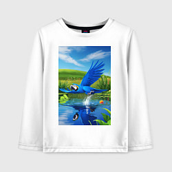 Лонгслив хлопковый детский Попугай ловит рыбу, цвет: белый