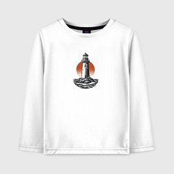 Лонгслив хлопковый детский Маяк на фоне заходящего солнца, цвет: белый