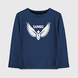Лонгслив хлопковый детский Самбо крылья победы, цвет: тёмно-синий