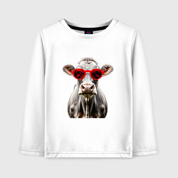 Лонгслив хлопковый детский Корова в очках, цвет: белый