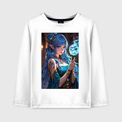 Лонгслив хлопковый детский Прекрасная эльийка-маг с посохом, цвет: белый