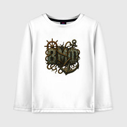 Лонгслив хлопковый детский Старые ржавые буквы ВМФ, цвет: белый