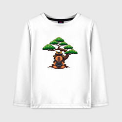Лонгслив хлопковый детский Капибара самурай под бонсаем, цвет: белый
