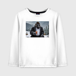 Лонгслив хлопковый детский Горилла в костюме: зимний релакс, цвет: белый
