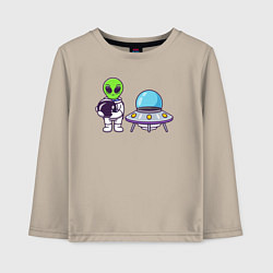 Лонгслив хлопковый детский Инопланетянин космонавт, цвет: миндальный