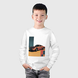 Лонгслив хлопковый детский Ретрофутуризм спорткар поп-арт 1970-е, цвет: белый — фото 2