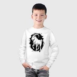 Лонгслив хлопковый детский Черный козёл в черном пятне, цвет: белый — фото 2