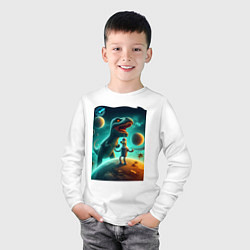Лонгслив хлопковый детский Бендер на планете динозавров - неоновое свечение, цвет: белый — фото 2