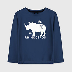 Лонгслив хлопковый детский Носорог с цветами, цвет: тёмно-синий