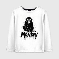 Лонгслив хлопковый детский Черная обезьяна с надписью, цвет: белый
