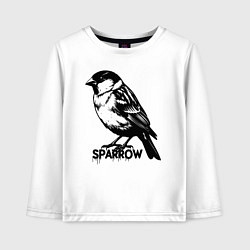 Лонгслив хлопковый детский Графический воробей, цвет: белый