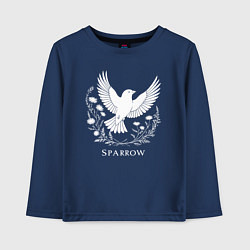 Лонгслив хлопковый детский Летящий воробей с цветами, цвет: тёмно-синий