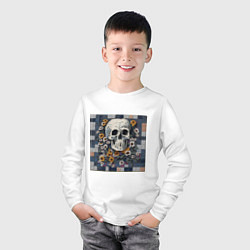 Лонгслив хлопковый детский Череп в цветах мозаика, цвет: белый — фото 2