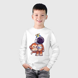 Лонгслив хлопковый детский Космонавт в костюме обезьяны, цвет: белый — фото 2