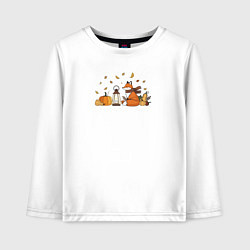 Лонгслив хлопковый детский Лиса с тыквами и фонарём, цвет: белый