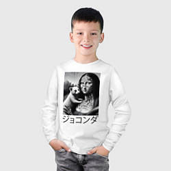 Лонгслив хлопковый детский Мона Лиза с милым зверьком - киберпанк, цвет: белый — фото 2