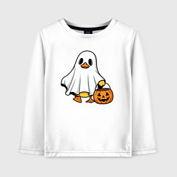 Лонгслив хлопковый детский Утенок в костюме приведения - Хэллоуин, цвет: белый