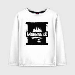Лонгслив хлопковый детский Мурманск в стрит-арт стиле, цвет: белый