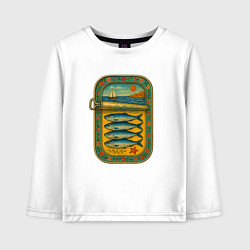 Лонгслив хлопковый детский Консервы - сардины и море, цвет: белый