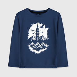 Лонгслив хлопковый детский Башня с орлами в горах, цвет: тёмно-синий