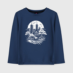 Лонгслив хлопковый детский Лунный японский город, цвет: тёмно-синий