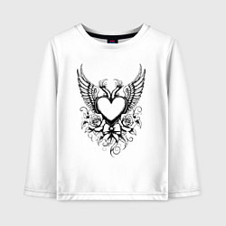Детский лонгслив Сердце с крыльями и розами