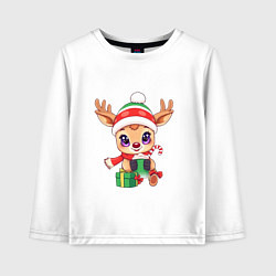 Детский лонгслив Рождественский оленёнок с горячим напитком
