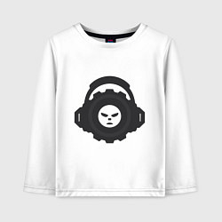 Лонгслив хлопковый детский Логотип c лицом и шестернёй в наушниках, цвет: белый