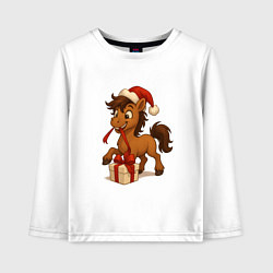 Детский лонгслив Лошадка распаковывает подарок