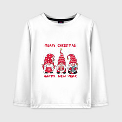 Лонгслив хлопковый детский Новогодние гномы, цвет: белый