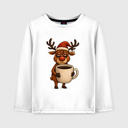 Лонгслив хлопковый детский Уставший олень с кофе, цвет: белый