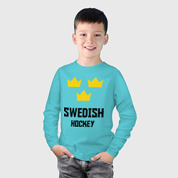 Лонгслив хлопковый детский Swedish Hockey, цвет: бирюзовый — фото 2