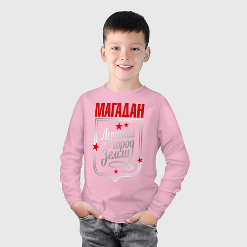 Детский лонгслив Магадан - лучший город земли / Светло-розовый – фото 3