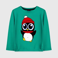 Лонгслив хлопковый детский Удивленный пингвинчик, цвет: зеленый