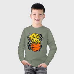 Лонгслив хлопковый детский Тигр с мячом, цвет: авокадо — фото 2