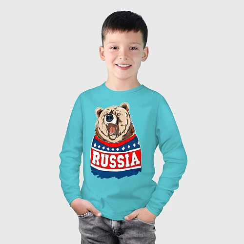 Детский лонгслив Made in Russia: медведь / Бирюзовый – фото 3