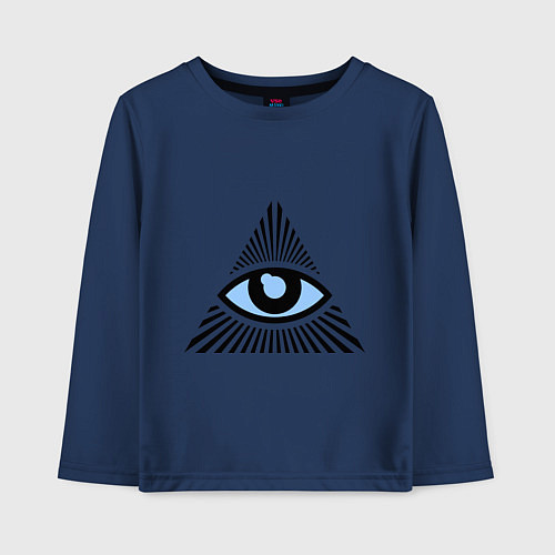 Детский лонгслив Всевидящее око (глаз в треугольнике) / Тёмно-синий – фото 1