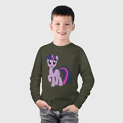Лонгслив хлопковый детский Пони Сумеречная Искорка, цвет: меланж-хаки — фото 2