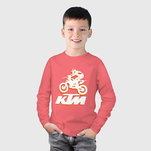 Детский лонгслив KTM белый / Коралловый – фото 3