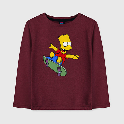 Детский лонгслив Барт на скейте / Меланж-бордовый – фото 1