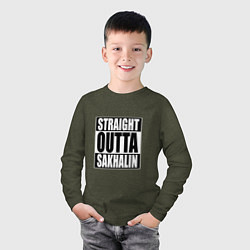 Лонгслив хлопковый детский Straight Outta Sakhalin, цвет: меланж-хаки — фото 2