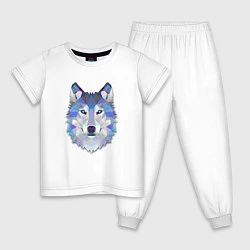 Пижама хлопковая детская Полигональный волк, цвет: белый