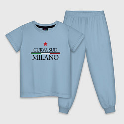 Пижама хлопковая детская Curva Sud: Milano FC цвета мягкое небо — фото 1