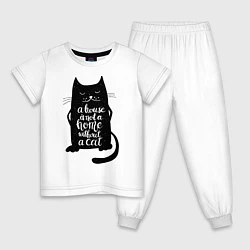 Пижама хлопковая детская Черный кот, цвет: белый