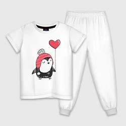 Пижама хлопковая детская Пингвин-девочка с шариком, цвет: белый